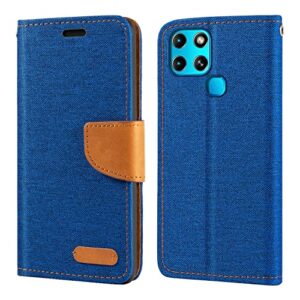 for infinix smart 6 hd case, oxford leather wallet case with soft tpu back cover magnet flip case for infinix smart 6 hd (6.6”) blue