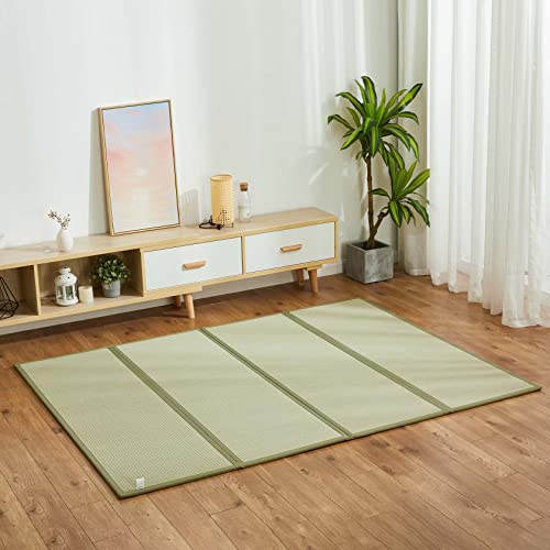 SAN MOTA Japanese Traditional Tatami Mattress, Folds in Four 79"x55"x0.6", Igusa Tatami Japanese Futon Mattress Rush Grass Tatami Mat, Non-Slip Comfortable Tatami Bed(100% Rush Grass)