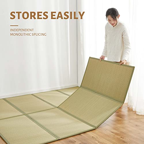 SAN MOTA Japanese Traditional Tatami Mattress, Folds in Four 79"x55"x0.6", Igusa Tatami Japanese Futon Mattress Rush Grass Tatami Mat, Non-Slip Comfortable Tatami Bed(100% Rush Grass)