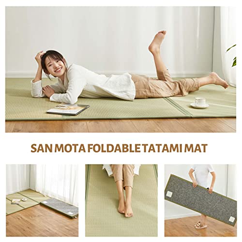 SAN MOTA Japanese Traditional Tatami Mattress, Folds in Four 79"x55"x0.6", Igusa Tatami Japanese Futon Mattress Rush Grass Tatami Mat, Non-Slip Comfortable Tatami Bed(100% Rush Grass)