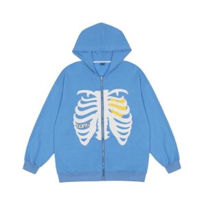 unisex skeleton zip up hoodie fashion vintage jacket graphics e-girl 90s sweatshirt for men and women (blue,small)