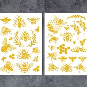 GSS Designs 2 Sheets Gold Bee Rub On Transfers for Furniture Ceramic Crafts Wood Scrapbook Card Making 8.3x11.7Inch Metallic Bee Stickers Transfers for Crafts DIY