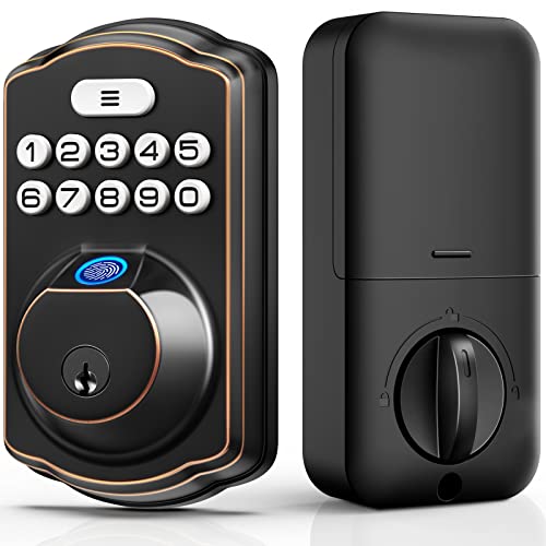 Veise Fingerprint Door Lock, Keyless Entry Door Lock, Electronic Keypad Deadbolt with Keys, Biometric Smart Locks for Front Door, Auto Lock, Anti-Peeking Password, Easy Installation, Oil Rubbed Bronze