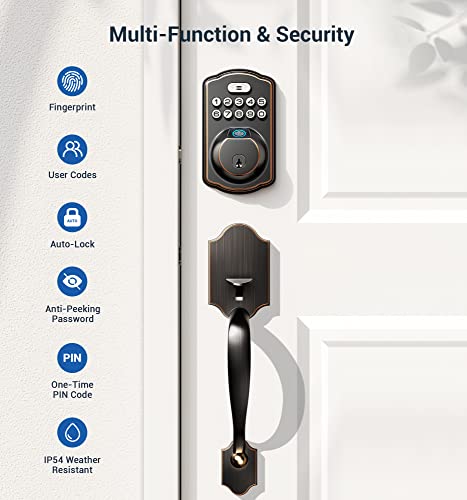 Veise Fingerprint Door Lock, Keyless Entry Door Lock, Electronic Keypad Deadbolt with Keys, Biometric Smart Locks for Front Door, Auto Lock, Anti-Peeking Password, Easy Installation, Oil Rubbed Bronze