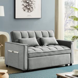 HABITRIO Modern 55.2" Pull Out Sleep Sofa Bed 2 Seater Loveseats Sofa Couch with Adjsutable Backrest and Lumbar Pillows for Apartment Office Living Room