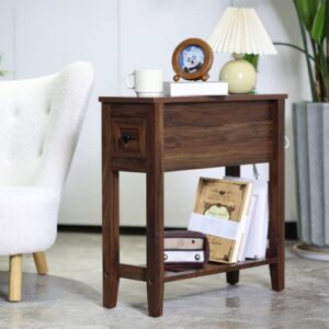 lusuowlz chairside narrow end table, solid wood recliner side table with drawer, slim nightstand bedside table for living room bedroom