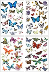 4 sheet roses rub on transfer spring flower butterfly vintage iron on transfers 11.8 x 7.9 inch furniture and craft decals for spring home party decor wood diy arts crafts(butterfly)