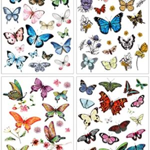 4 Sheet Roses Rub on Transfer Spring Flower Butterfly Vintage Iron on Transfers 11.8 x 7.9 Inch Furniture and Craft Decals for Spring Home Party Decor Wood DIY Arts Crafts(Butterfly)