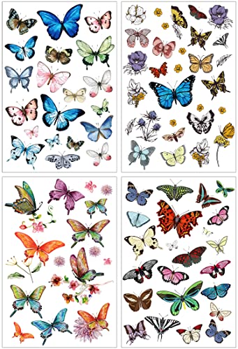 4 Sheet Roses Rub on Transfer Spring Flower Butterfly Vintage Iron on Transfers 11.8 x 7.9 Inch Furniture and Craft Decals for Spring Home Party Decor Wood DIY Arts Crafts(Butterfly)