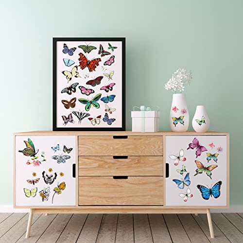 4 Sheet Roses Rub on Transfer Spring Flower Butterfly Vintage Iron on Transfers 11.8 x 7.9 Inch Furniture and Craft Decals for Spring Home Party Decor Wood DIY Arts Crafts(Butterfly)