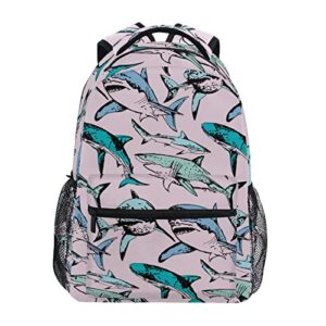 krafig sharks watercolor boys girls kids school backpacks bookbag, elementary school bag travel backpack daypack