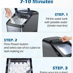 Freezimer DreamiceX1| Ice Makers Countertop Self-Cleaning, Portable Ice Maker Machine Countertop, 9 Cubes Ready in 7-10 Mins, 2 Size Ice Cubes Bullet Ice Machine | 33lbs/24h Silver
