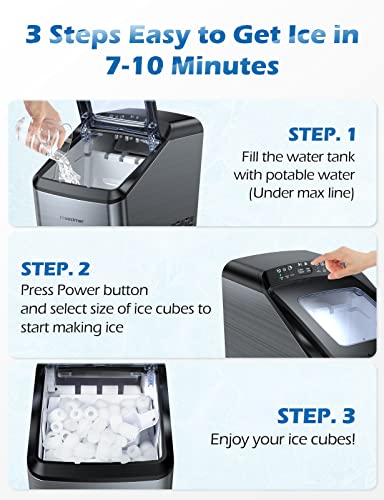 Freezimer DreamiceX1| Ice Makers Countertop Self-Cleaning, Portable Ice Maker Machine Countertop, 9 Cubes Ready in 7-10 Mins, 2 Size Ice Cubes Bullet Ice Machine | 33lbs/24h Silver