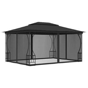 charmma aluminum gazebo, galvanized steel roof metal gazebo with aluminum frame, patio gazebo with curtains and netting for patios, gardens, lawns 9.8'x13.1'x8.7' anthracite