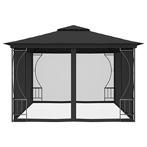 CHARMMA Aluminum Gazebo, Galvanized Steel Roof Metal Gazebo with Aluminum Frame, Patio Gazebo with Curtains and Netting for Patios, Gardens, Lawns 9.8'x13.1'x8.7' Anthracite