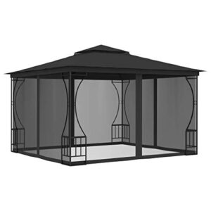charmma aluminum gazebo, galvanized steel roof metal gazebo with aluminum frame, patio gazebo with curtains and netting for patios, gardens, lawns 9.8'x9.8'x8.7' anthracite