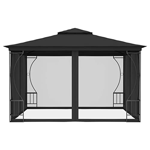 CHARMMA Aluminum Gazebo, Galvanized Steel Roof Metal Gazebo with Aluminum Frame, Patio Gazebo with Curtains and Netting for Patios, Gardens, Lawns 9.8'x9.8'x8.7' Anthracite