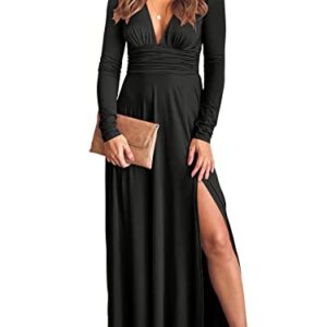 ANRABESS Women's Long Sleeve Sexy Deep V Neck High Waist Slit Cocktail Party Evening Maxi Dress Semi Formal Wedding Guest Prom Dresses 2023 Elegant Graduation Dress 586-hei-XL