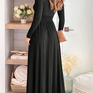 ANRABESS Women's Long Sleeve Sexy Deep V Neck High Waist Slit Cocktail Party Evening Maxi Dress Semi Formal Wedding Guest Prom Dresses 2023 Elegant Graduation Dress 586-hei-XL