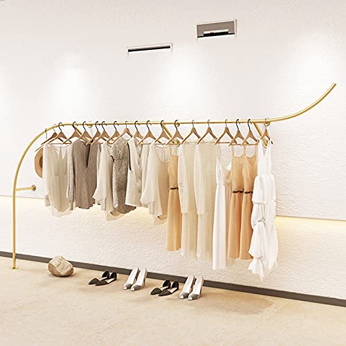 Gold Clothing Rod Curved Racks, Creative Display Garment Racks in Boutique Clothing Stores, Modern Retail Garment Rack, Closet Rod Retail Display Rack, 250CM