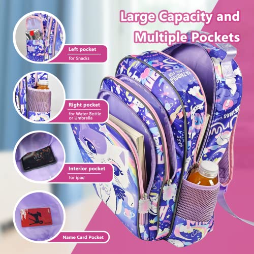 Girls Backpack 16 Inch Cute Cat Backpack for Girls Elementary Kindergarten Kids Backpacks for Girls Kawaii Light Purple Backpack Large Capacity with Lots of Pockets