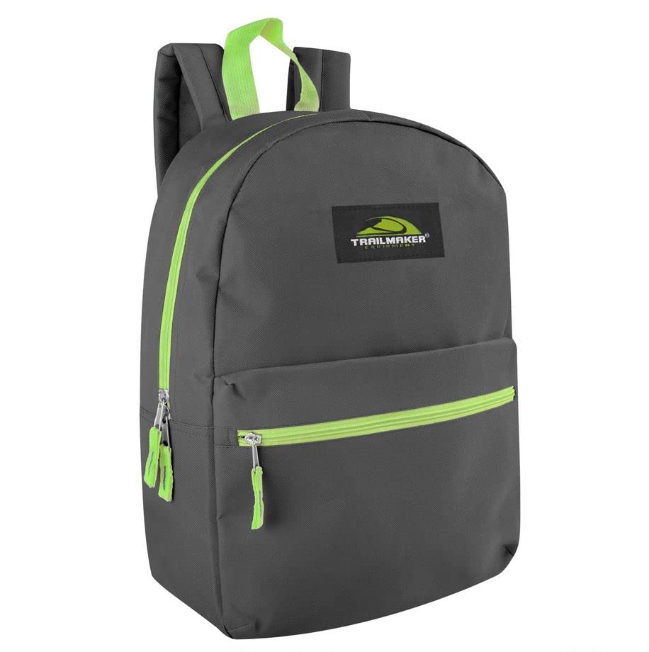 Trail maker Classic 17 Inch Backpack with Adjustable Padded Shoulder Straps (Grey/Green)