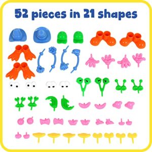 READY 2 LEARN Dough Character Accessories - Set of 52 - 21 Different Shapes - Dough Toys for Kids - Decorate Dough Creations - Create Animals and Characters with Food and Objects