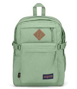 jansport main campus fx backpack - travel, or work bookbag w 15-inch laptop pack with leather trims, loden frost