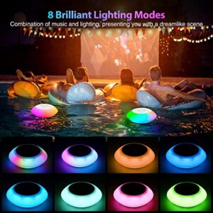 Bluetooth Speakers with Colorful Lights - Portable Pool Speaker IPX7 Waterproof Floating with 8 Modes - Built-in Mic HD Stereo Sound Hands-Free Wireless Hot Tub Speaker for Shower Home Outdoor