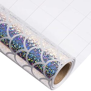 LeZakaa Silver Holographic Wrapping Paper - Mini Roll - Scales Print for Birthday, Holiday, Christmas - 17 17.32 Inch x 32.8 Feet (46.25 sq.ft.)