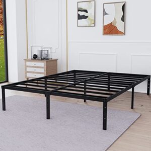betlife california king size bed frame with stronger steel slat support/ 16 inch high non- slip platform/noise free mattress foundation/no box spring needed/black