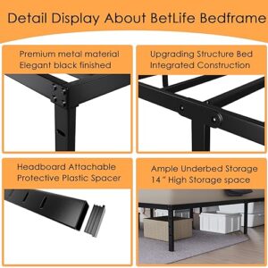 BetLife California King Size Bed Frame with Stronger Steel Slat Support/ 16 Inch High Non- Slip Platform/Noise Free Mattress Foundation/No Box Spring Needed/Black