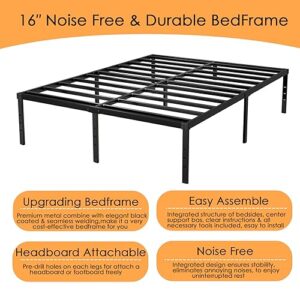 BetLife California King Size Bed Frame with Stronger Steel Slat Support/ 16 Inch High Non- Slip Platform/Noise Free Mattress Foundation/No Box Spring Needed/Black