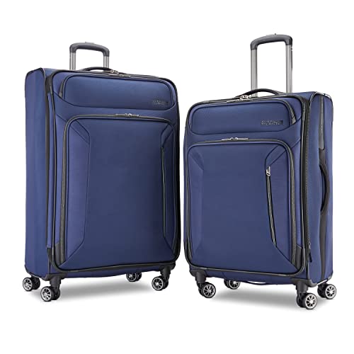 AMERICAN TOURISTER Zoom Softside Luggage with Spinner Wheels (Navy, 2PC SET (25/28))