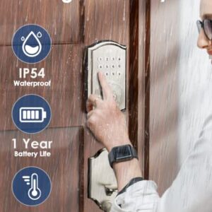 Keyless Entry Door Lock, Electronic Keypad Deadbolt with Handle, Auto Lock Front Door Handle Sets, Easy to Install, 50 User Codes, Security Waterproof Smart Locks for Front Door, Home/Hotel Use