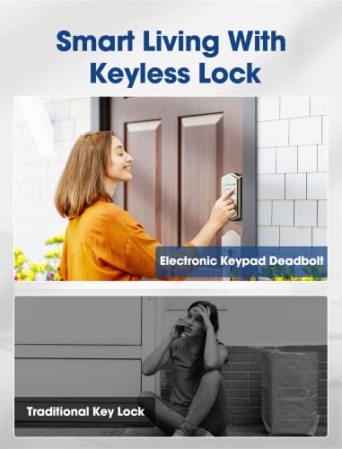 Keyless Entry Door Lock, Electronic Keypad Deadbolt with Handle, Auto Lock Front Door Handle Sets, Easy to Install, 50 User Codes, Security Waterproof Smart Locks for Front Door, Home/Hotel Use