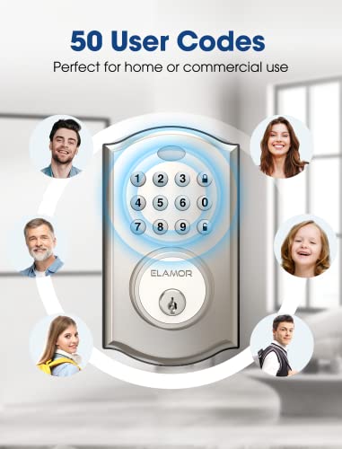 Keyless Entry Door Lock, Electronic Keypad Deadbolt with Handle, Auto Lock Front Door Handle Sets, Easy to Install, 50 User Codes, Security Waterproof Smart Locks for Front Door, Home/Hotel Use