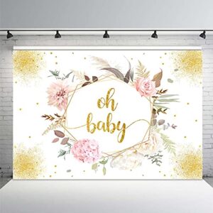 mehofond boho pampas baby shower backdrop for girls gold glitter sequins dots blush pink floral photography background oh baby banner announce pregnancy party decorations photo booth props 8x6ft