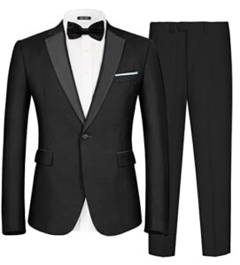 mage male men's 2 piece suit notched lapel one button slim fit formal wedding prom tuxedo suits blazer pants with bow tie set