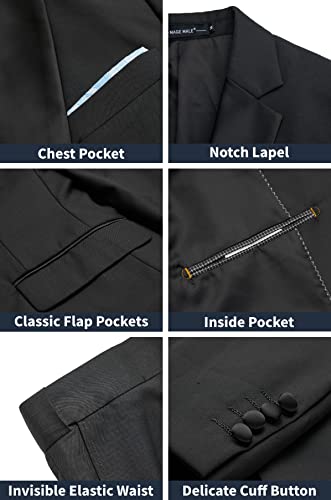 MAGE MALE Men's 2 Piece Suit Notched Lapel One Button Slim Fit Formal Wedding Prom Tuxedo Suits Blazer Pants with Bow Tie Set