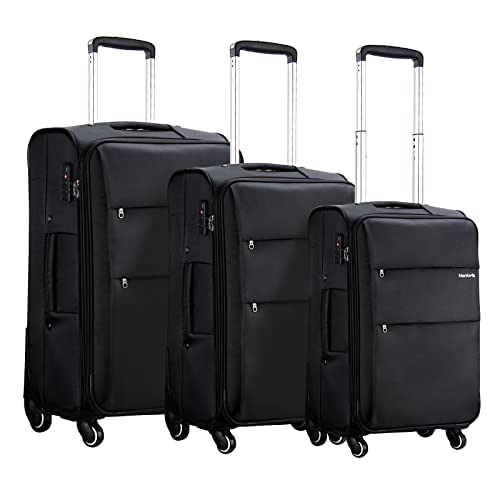 Hanke 3-Piece Set Softside Expandable Luggage sets with Spinner Wheels, Upright Suitcase with TSA Lock, Extra Large Rolling Luggage for Family Travel,nestable storage 20/24/28(Black)