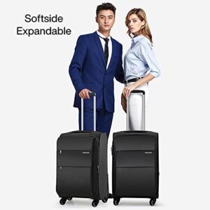 Hanke 3-Piece Set Softside Expandable Luggage sets with Spinner Wheels, Upright Suitcase with TSA Lock, Extra Large Rolling Luggage for Family Travel,nestable storage 20/24/28(Black)