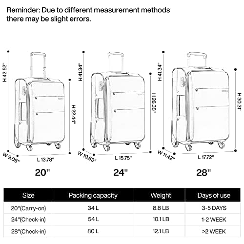 Hanke 3-Piece Set Softside Expandable Luggage sets with Spinner Wheels, Upright Suitcase with TSA Lock, Extra Large Rolling Luggage for Family Travel,nestable storage 20/24/28(Black)