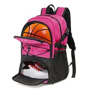 wolt | basketball backpack large sports bag with separate ball holder & shoes compartment, best for basketball, soccer, volleyball, swim, gym, travel (pink)