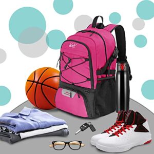 WOLT | Basketball Backpack Large Sports Bag with Separate Ball holder & Shoes compartment, Best for Basketball, Soccer, Volleyball, Swim, Gym, Travel (Pink)