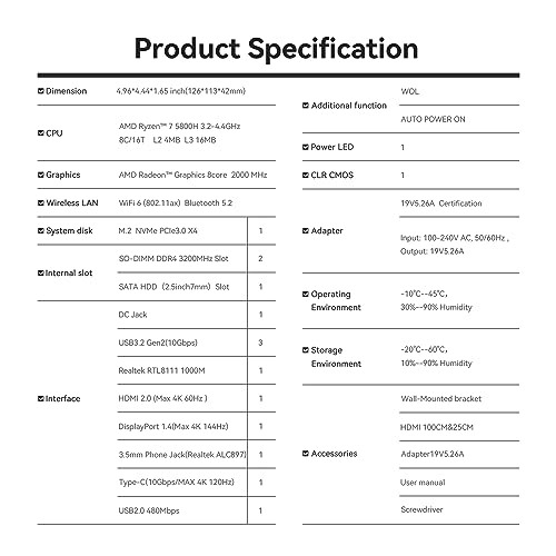 Beelink SER5 MAX Mini PC,Ryzen 7 5800H(8C/16T,up to 4.4GHz) Mini Computer,TDP 54W High-Performance Mini Desktop Computers,Micro PC 16GB/500GB PCle3.0 SSD 4K Triple Displays,WiFi6,BT5.2,USB3.2