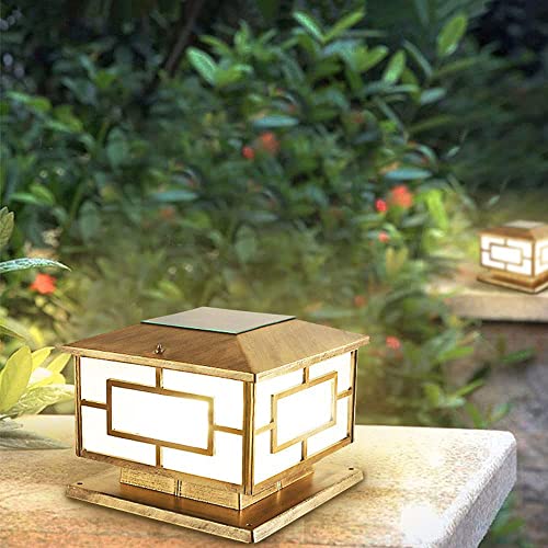 CZLZY Solar Outdoor Pillar Light Bronze Square Waterproof IP65 Column Lamp Exterior Rainproof Aluminum Acrylic Lampshade Post Lanterns Villa Garden Park Balcony Gate Street Lighting