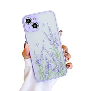 ownest compatible for iphone 13 mini case for clear frosted pc back 3d floral girls woman and soft tpu bumper protective silicone slim shockproof case for iphone 13 mini-taro purple