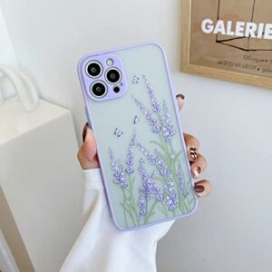 Ownest Compatible for iPhone 13 Mini Case for Clear Frosted PC Back 3D Floral Girls Woman and Soft TPU Bumper Protective Silicone Slim Shockproof Case for iPhone 13 Mini-Taro Purple