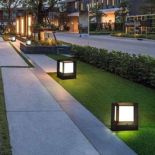 CZLZY Modern Simple E27 Pillar Lamp Creative Aluminum Square Column Light Outdoor Post Light Fixtures Waterproof IP55 Acrylic Lamp Shade Courtyard Fence Lawn Landscape Light